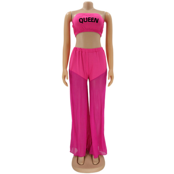 Casual net yarn + shorts + offset printing queen QUEEN two-piece suit W6066