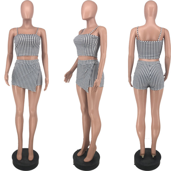 Thousand grid sling fashion hakama two-piece suit ZS8376