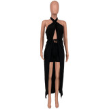 Lace-up halter one-piece cloak solid color two-piece suit BK001