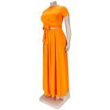 Two-piece solid color cross-tie skirt with big swing AP7025
