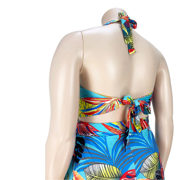 Printed tie V-neck fake two-piece wide-leg jumpsuit AP7037