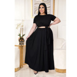 Two-piece solid color cross-tie skirt with big swing AP7025