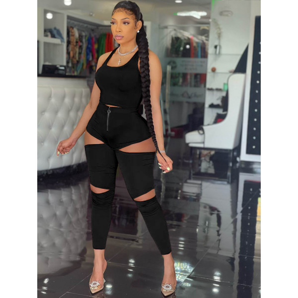 Pure color fashion sports two-piece hollow zipper vest GL6387
