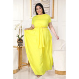 Two-piece solid color cross-tie skirt with big swing AP7025