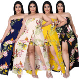 Flower slit strap stretch stretch jumpsuit AP7036