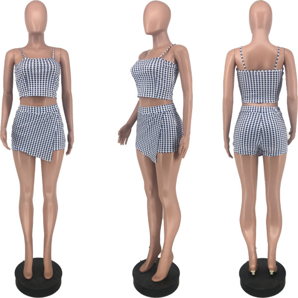 Thousand grid sling fashion hakama two-piece suit ZS8376
