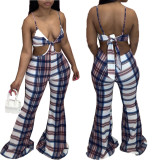 Check Print Loose Flare Sling Jumpsuit MN8348
