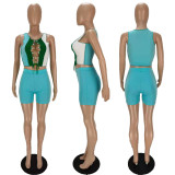 Contrasting color stitching strap hollow two-piece suit MN8361