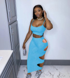 Two-piece suit with holes in the bottom skirt MN8353