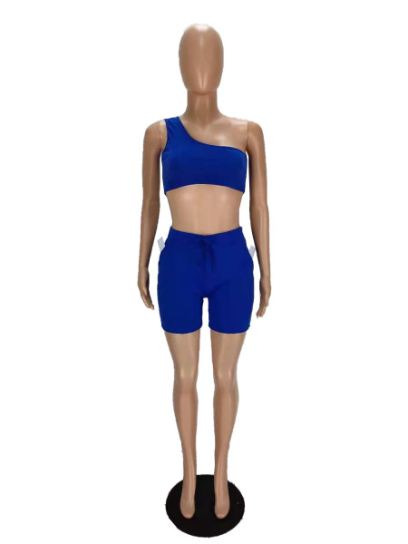 One-shoulder vest solid color fashion sports suit MN8358