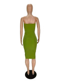 Irregular hollow drawstring strap halterneck halter dress MN8356