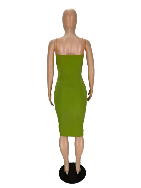 Irregular hollow drawstring strap halterneck halter dress MN8356