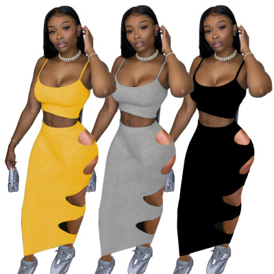 Two-piece suit with holes in the bottom skirt MN8353