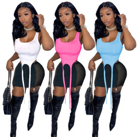 Vest straps three-dimensional ornaments mesh stitching short skirt two-piece suit MN8366