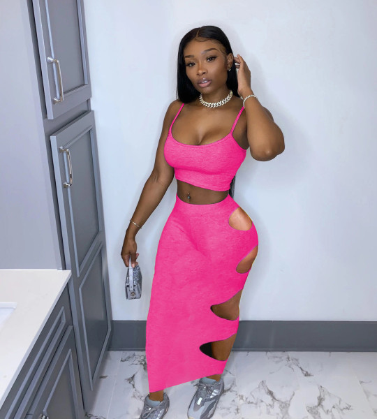 Two-piece suit with holes in the bottom skirt MN8353