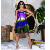 Tie-dye printed loose suspenders jumpsuit MN8360