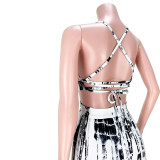 Sexy printed cross-tie V-neck slit dress GL6366