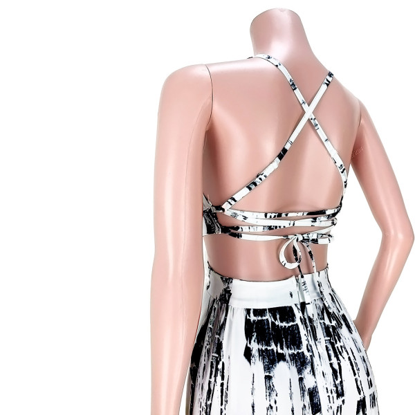 Sexy printed cross-tie V-neck slit dress GL6366