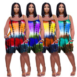 Tie-dye printed loose suspenders jumpsuit MN8360