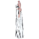 Sexy printed cross-tie V-neck slit dress GL6366