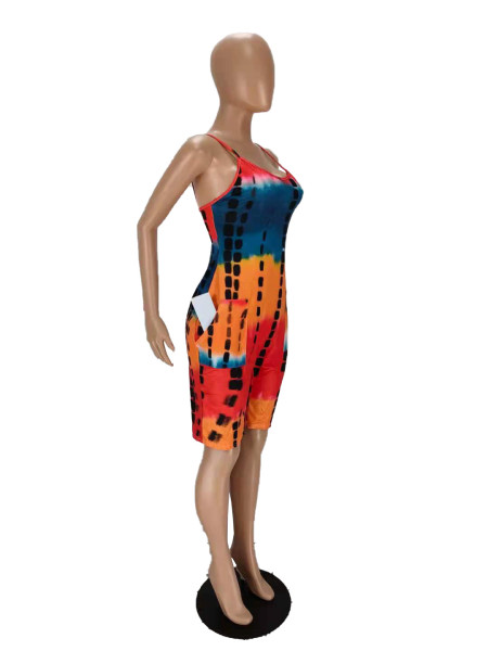 Tie-dye printed loose suspenders jumpsuit MN8360