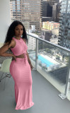 Pit stripe pleated mopping long skirt two-piece suit YT3278