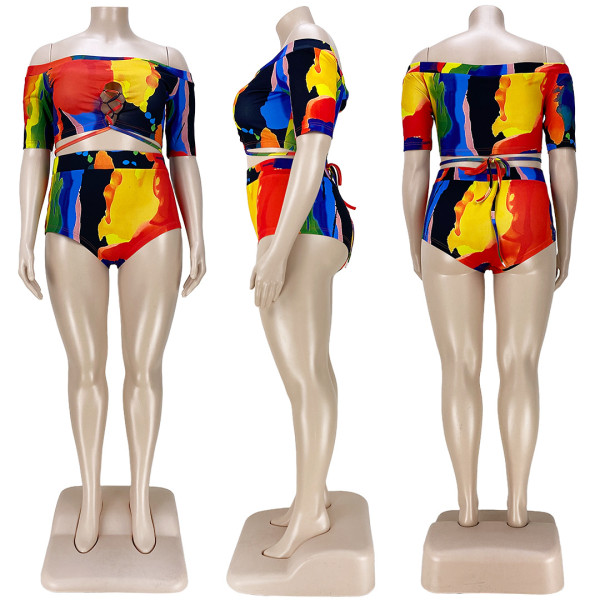 Sexy printed strappy one-shoulder swimsuit AP7015