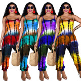 Tie-dye printed loose suspender jumpsuit MN8359