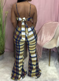 Check Print Loose Flare Sling Jumpsuit MN8348
