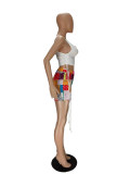 Neckline cardigan drawstring straps and patchwork printed two-piece suit MN8344