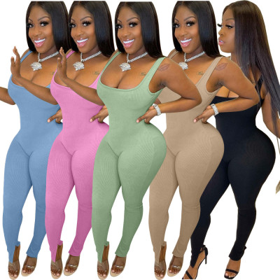 Sexy big backless U-neck jumpsuit with slit legs YT3271