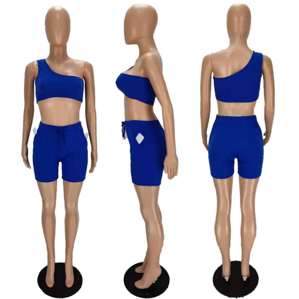 One-shoulder vest solid color fashion sports suit MN8358