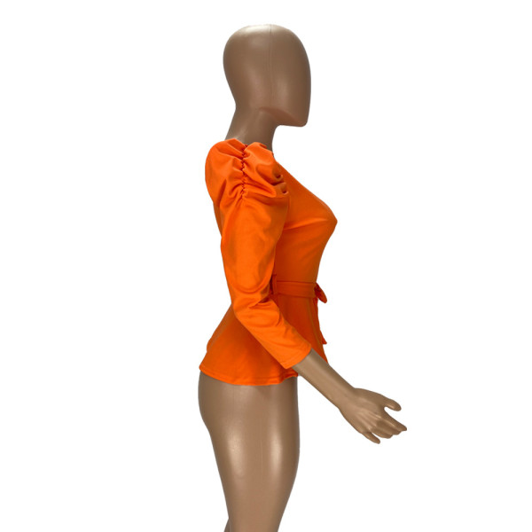 Slanted shoulder puff sleeve sexy cute top YT3265
