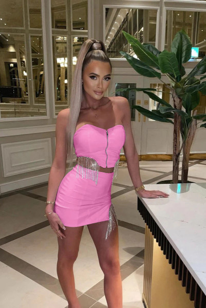 Sexy two-piece short skirt with fringed diamond wrapped chest YT3280