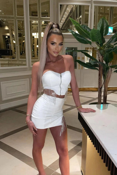 Sexy two-piece short skirt with fringed diamond wrapped chest YT3280