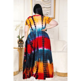 Two-piece skirt suit with big skirt and print tie YT3276