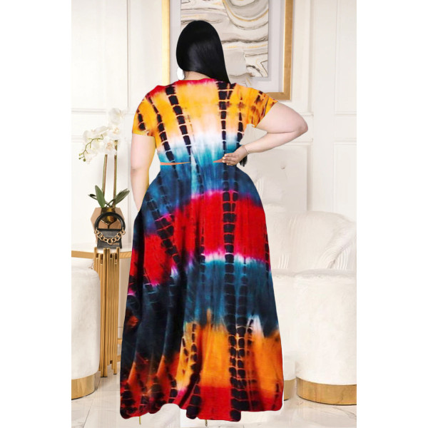 Two-piece skirt suit with big skirt and print tie YT3276