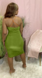 Irregular hollow drawstring strap halterneck halter dress MN8356
