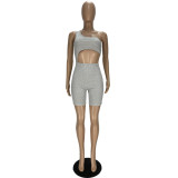 Slanted shoulder leaky back sexy jumpsuit YT3269