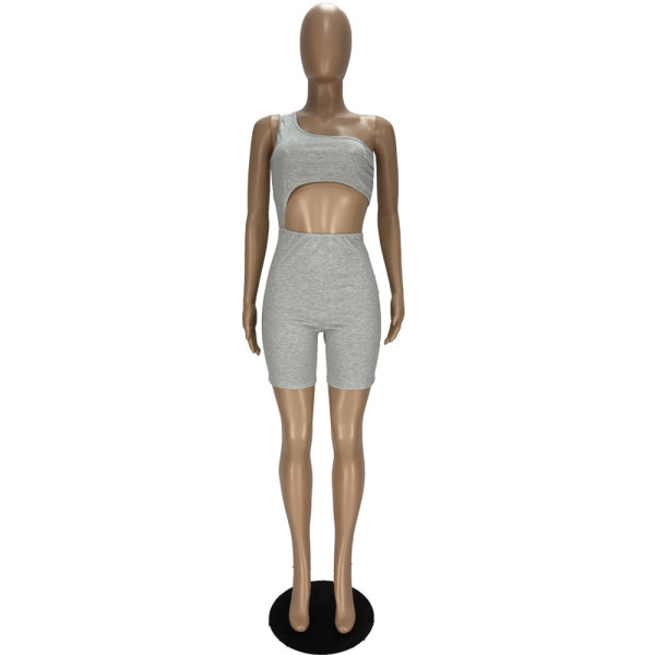 Slanted shoulder leaky back sexy jumpsuit YT3269