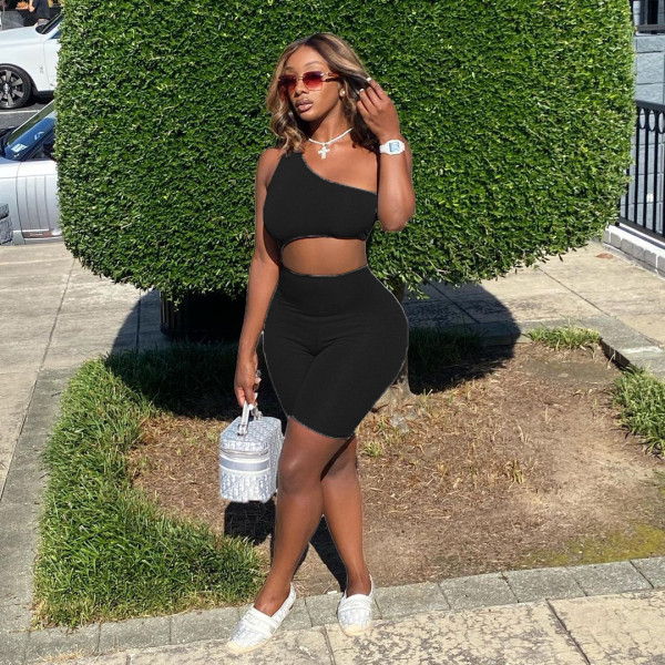 Slanted shoulder leaky back sexy jumpsuit YT3269