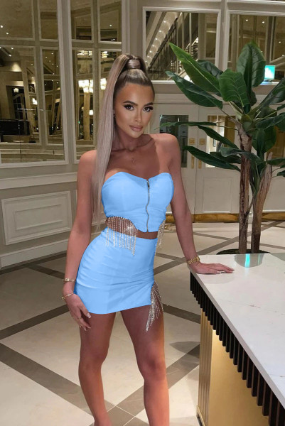 Sexy two-piece short skirt with fringed diamond wrapped chest YT3280