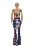Check Print Loose Flare Sling Jumpsuit MN8348