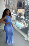 Pit stripe pleated mopping long skirt two-piece suit YT3278