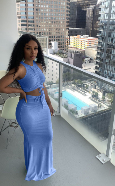 Pit stripe pleated mopping long skirt two-piece suit YT3278