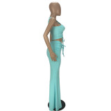 Pit stripe pleated mopping long skirt two-piece suit YT3278