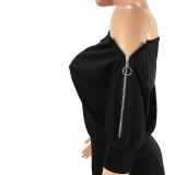 Sexy double zipper oblique shoulder off-shoulder collar solid color jumpsuit GL6118