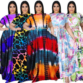 Two-piece skirt suit with big skirt and print tie YT3276