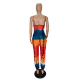 Tie-dye printed loose suspender jumpsuit MN8359
