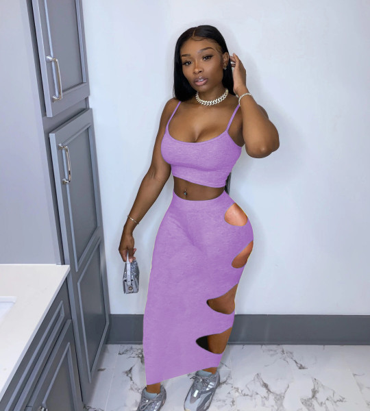 Two-piece suit with holes in the bottom skirt MN8353